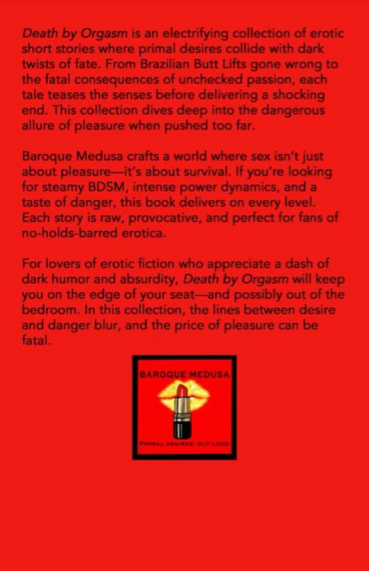 Image of back book cover Death by Orgasm by BAROQUE MEDUSA