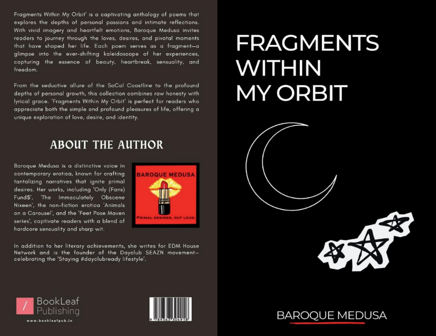 Moon and stars illustration on the cover of Fragments Within My Orbit, representing cosmic influences, personal growth, and intimate reflections within the poetry collection.