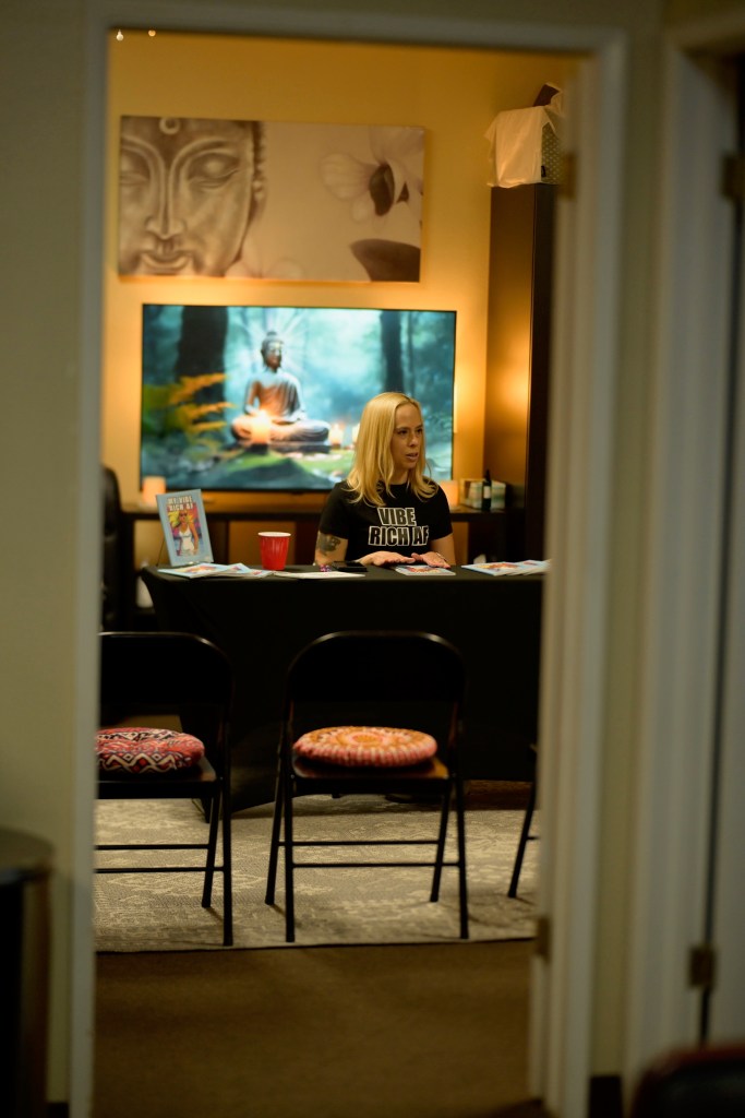 Baroque Medusa speaking at The Healing Shoppe during her My Vibe Is RICH AF book signing