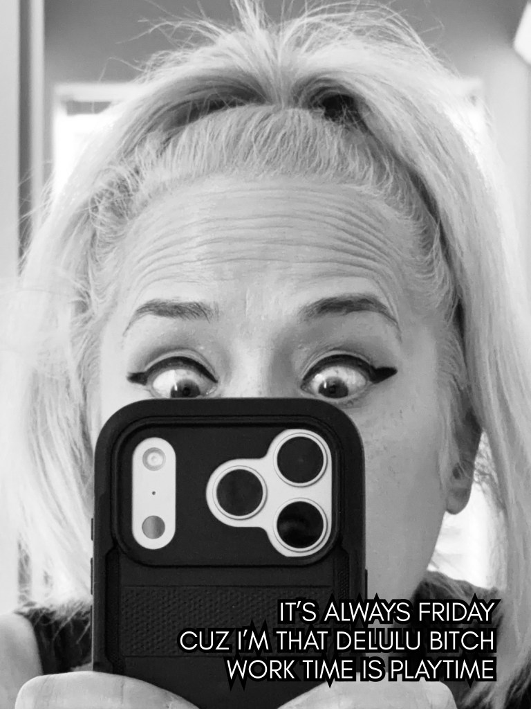 Black-and-white selfie portrait of writer and artist, Baroque Medusa