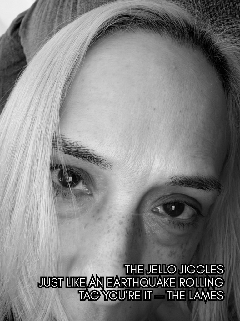 Black-and-white selfie portrait of writer and artist, Baroque Medusa