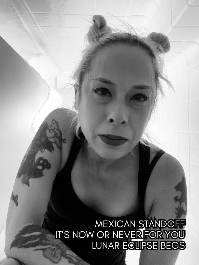 Black-and-white selfie portrait of writer and artist, Baroque Medusa