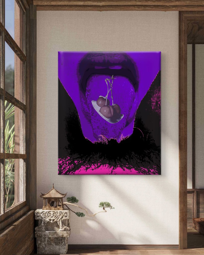 Black Cherry abstract artwork by Baroque Medusa from the Abstract Distortions collection displayed in a contemporary architectural interior.