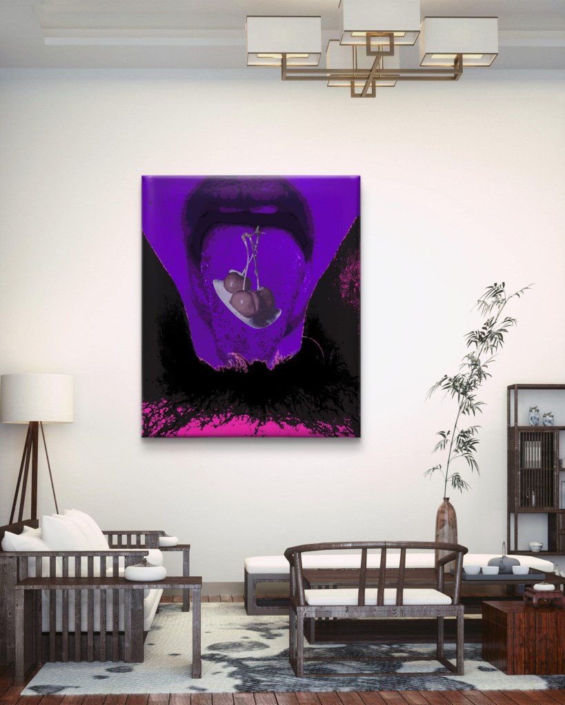 Black Cherry artwork by Baroque Medusa from the Abstract Distortions collection displayed in a modern living room interior.