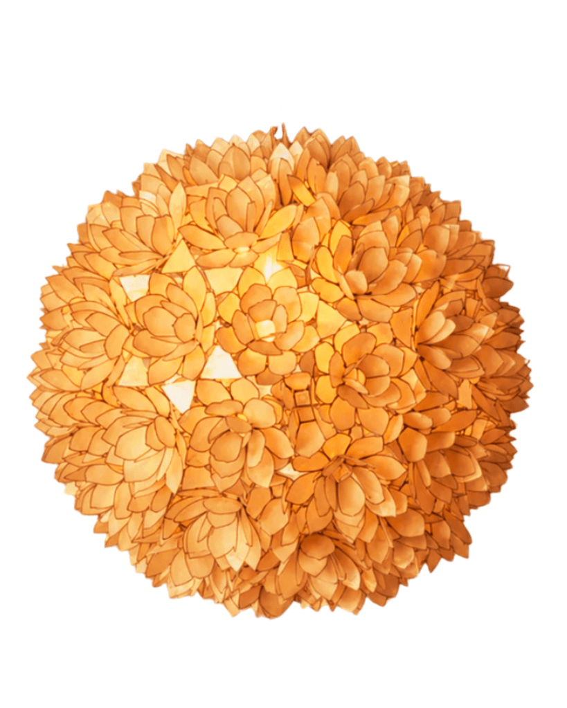 Cutout of the iconic floral chandelier photographed inside Frank Sinatra's Twin Palms estate in Palm Springs, later transformed into the symbolic flower in Queen's Procession.