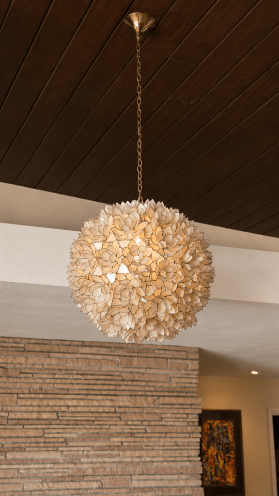Original photograph of the floral chandelier inside Frank Sinatra's Twin Palms home in Palm Springs, photographed by Baroque Medusa.