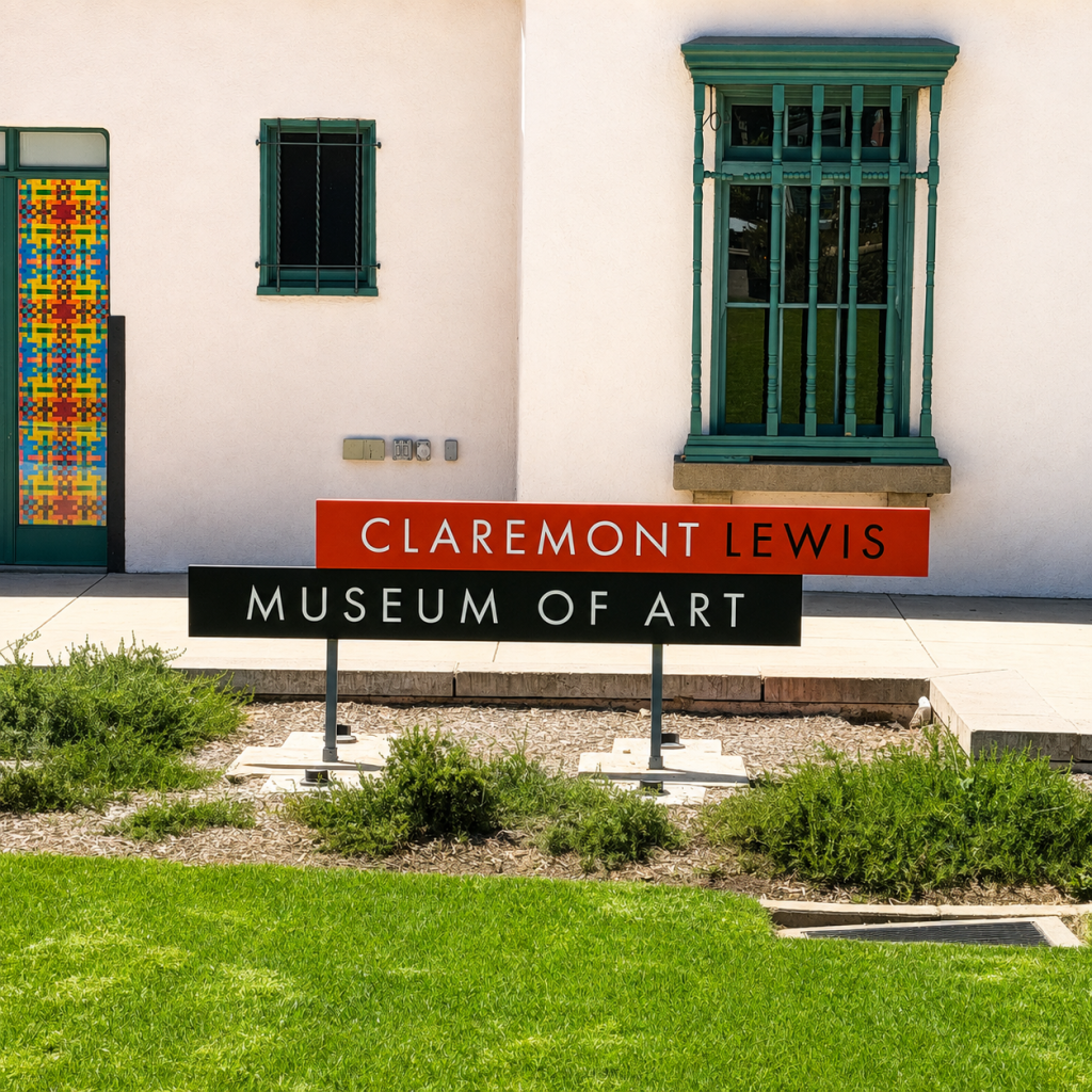 Exterior sign for the Claremont Lewis Museum of Art, host of the Free 4 All 2026 community art exhibition.