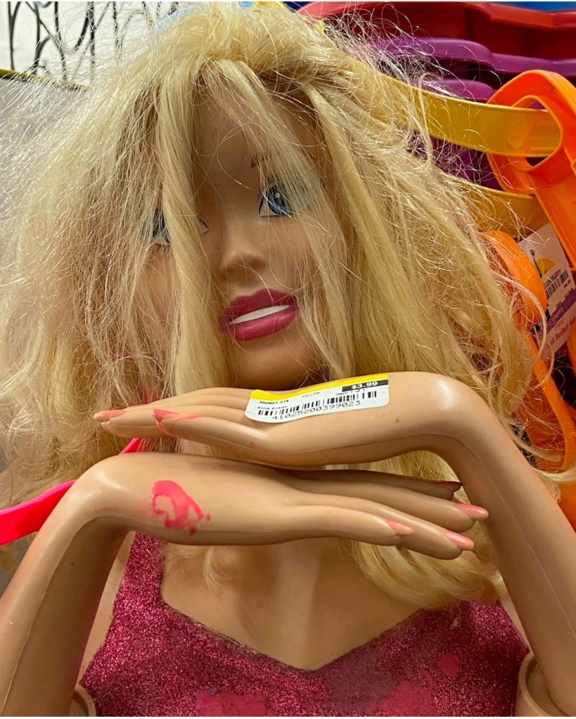 Vintage blonde mannequin with stacked mannequin hands photographed as original source material for the Eight of Moons digital collage.