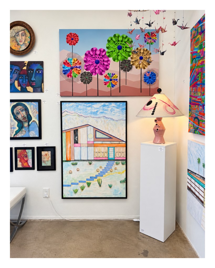 Palm Springs Spinners installed on the gallery wall at White Rabbit Studio & Gallery during DESERT + MODERNISM.